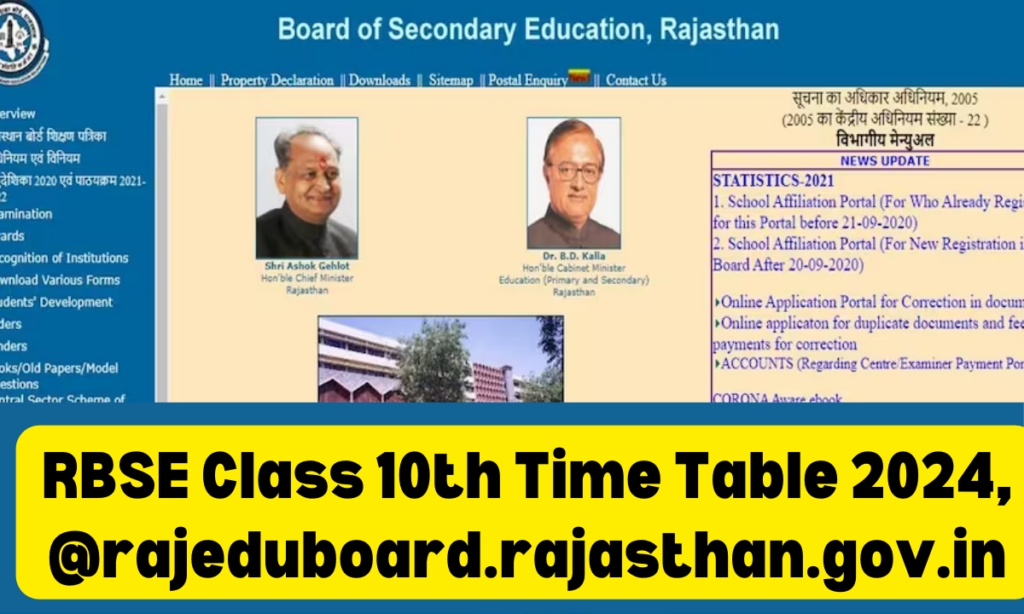 RBSE Class 10th Time Table 2024 - Overview