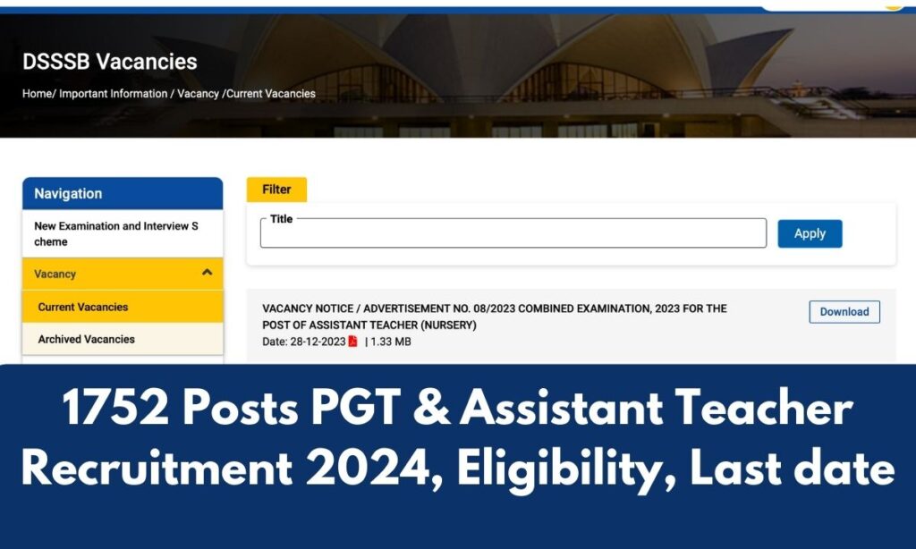 1752 Posts PGT & Assistant Teacher  Recruitment 2024